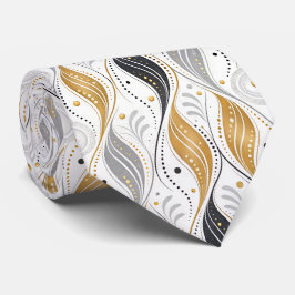 Gravata Luxo Dourado Prata Preto Padrão Abstrato Art Déco