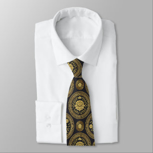 Gravata Luxo Emblema Dourado Mandala Lotus