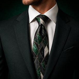 Gravata Luxo Emerald Noir Dourado Mármore Geométrico