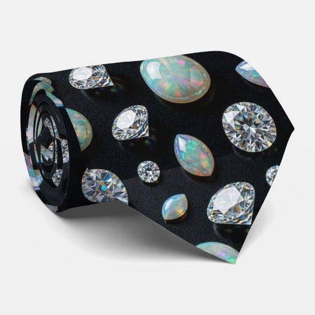 Gravata Luxo Falso Seda | Diamante Opala Cavalheiro (Rolled)