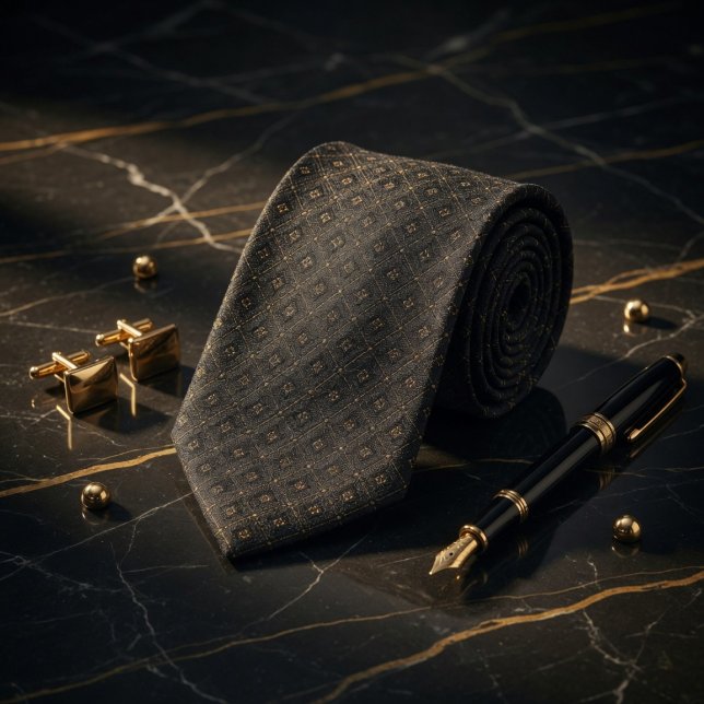 Gravata Luxo Ônix e Geométrico Micro Padrão Dourado (Criador carregado)