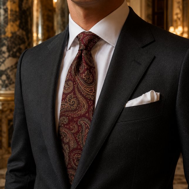 Gravata Luxo Paisley Borgonha Real (Criador carregado)