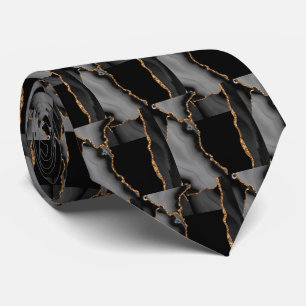 Gravata Luxo Preto Dourado Falso Brilho Falsa Seda