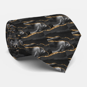 Gravata Luxo Preto Dourado Falso Brilho Falso Seda
