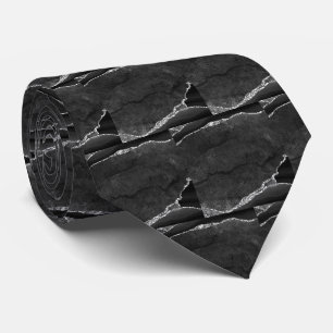 Gravata Luxo Preto Prata Falso Brilho Falsa Seda