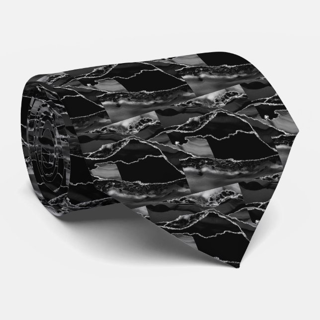 Gravata Luxo Preto Prata Falso Brilho Falso Seda (Rolled)