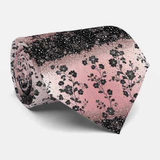 Gravata Luxo Rosa Bege Vintage Flores Metálicas Prateadas