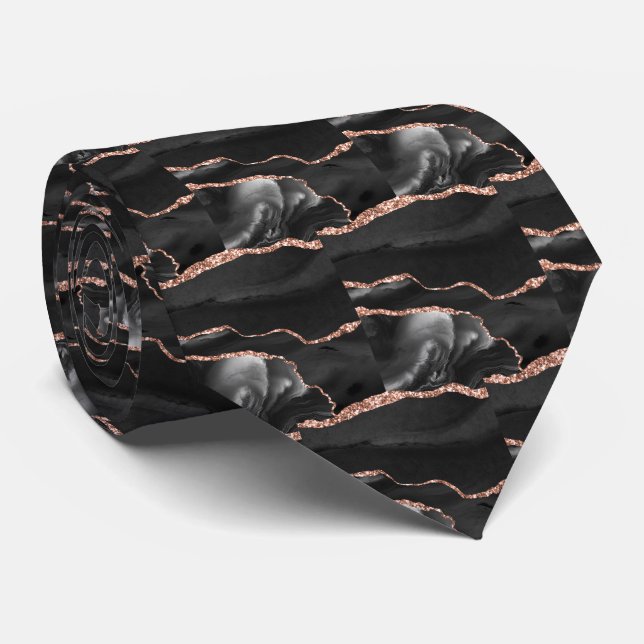 Gravata Luxo Rosa Dourada Preto Falso Brilho Falsa Seda (Rolled)