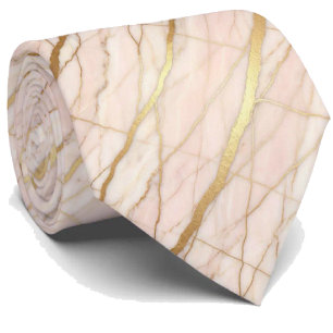 Gravata Luxo Stone Tie Mármore Rosa Dourado & Dourado