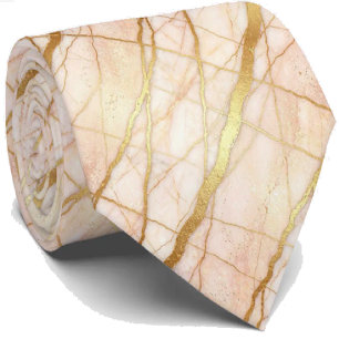Gravata Luxo Stone Tie Mármore Rosa Dourado & Dourado
