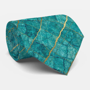 Gravata Luxo Stone Tie Mármore Turquesa, Azul-marinho e