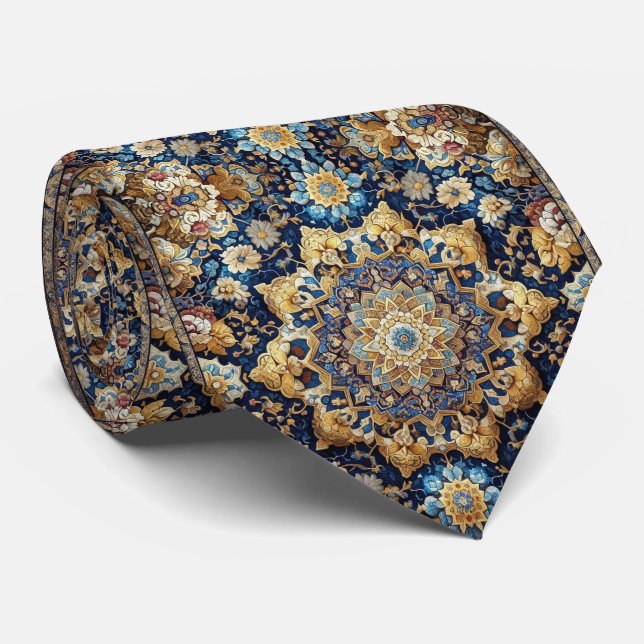 Gravata Luxuosa de Estilo Persa em Seda Falsa (Rolled)