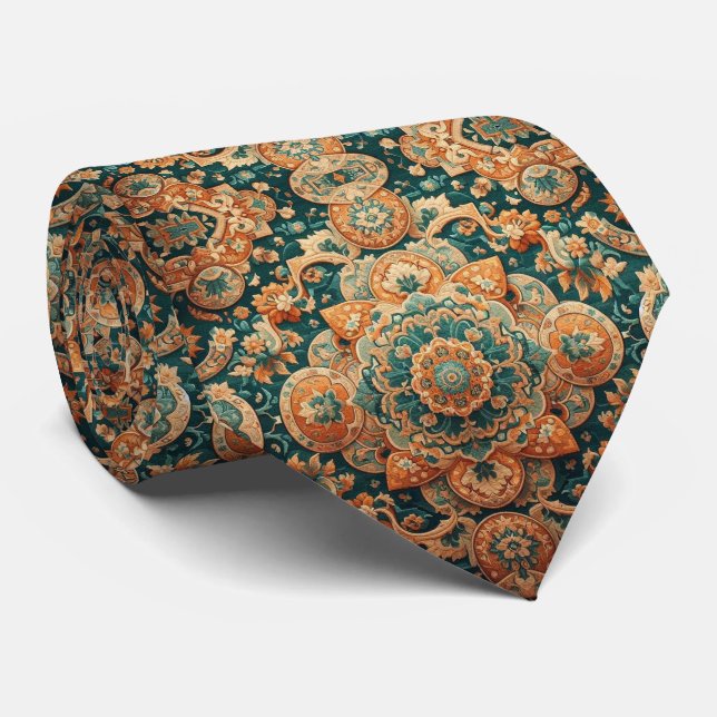 Gravata Luxuosa de Estilo Persa em Seda Falsa (Rolled)