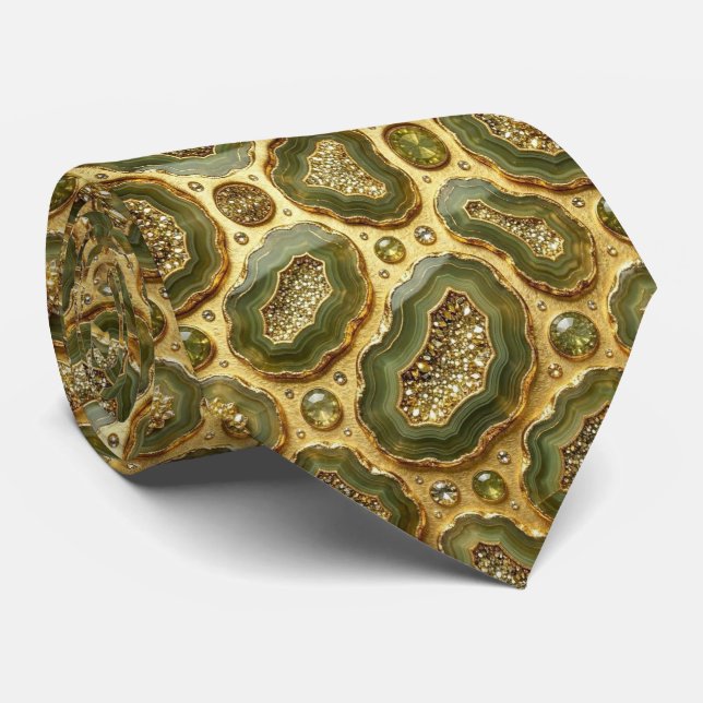 Gravata Luxuosa de Seda Falsa | Azeitona + Geodo D (Rolled)