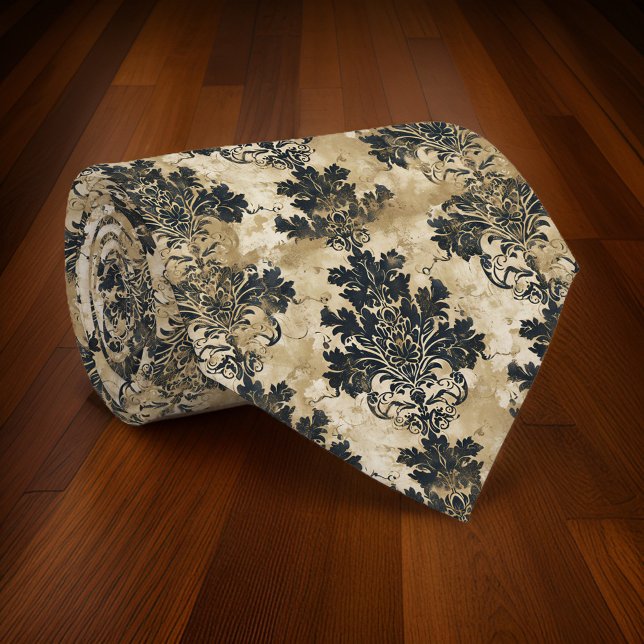 Gravata Luxurioso Ivory Damask Elegante Black Beige (Criador carregado)