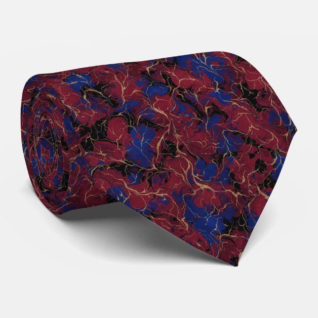 Gravata Luxurious Crimson Red and Royal Blue Venetian (Rolled)