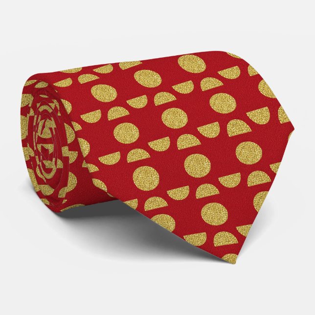 Gravata Luxurious Scarlet with Metallic Gold Dots  (Rolled)