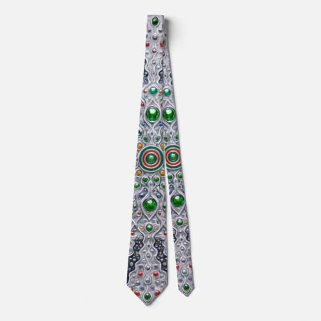 Gravata Luxury Silver Kaleidoscope Tie – Gemstone Pattern  (Frente)