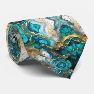 Gravata Luxury Teal and Gold Marble Fluid Art Pattern