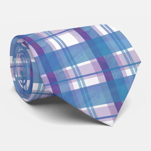 Gravata Madras Xadrez Azul e Roxo (Rolled)