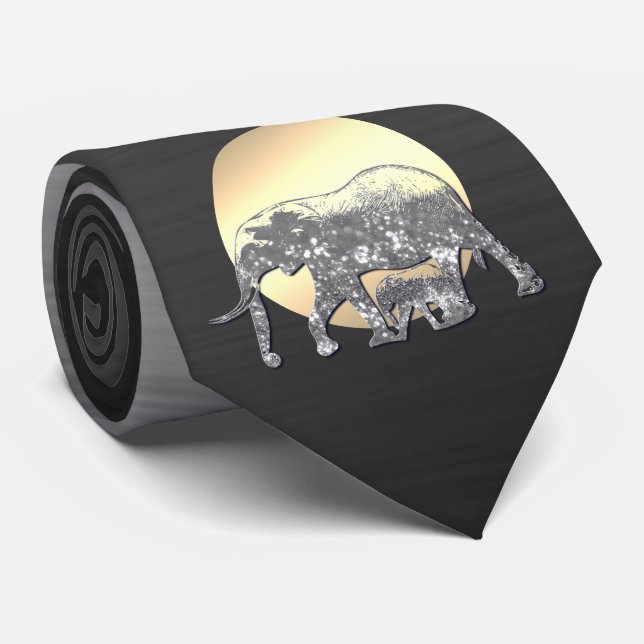 Gravata Mãe e bebê elefante no sol de pôr (Rolled)