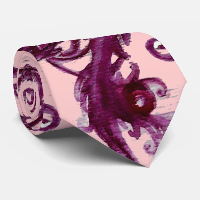 Gravata MAGIC BERRIES Fantasy Pink Purple Floral Swirls (Rolled)