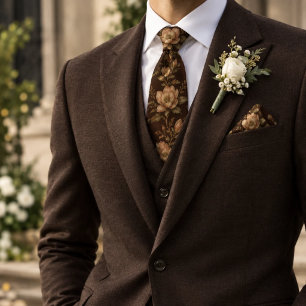 Gravata Magnólia Floral de Casamento em Chocolate Escuro