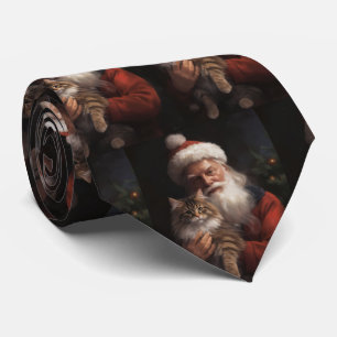 Gravata Maine Coon Com Papai Noel Festivo Natal