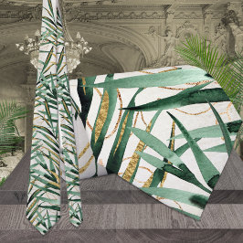 Gravata Majestade Tropical Palm Dourado Fronds Casando Gra