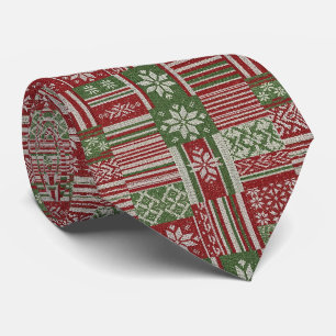 Gravata Malha Vermelha Verde de Natal Nórdica Fair Isle