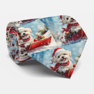 Gravata Malti Tzu Dog em Sledge Deixe-o nevar no Natal