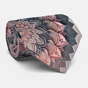 Gravata Mandala Floral Rosa Empoeirado e Carvão