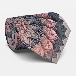 Gravata Mandala Floral Rosa Empoeirado e Carvão