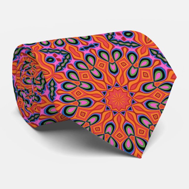 Gravata Mandala Retro Laranja Hipster Decor (Rolled)