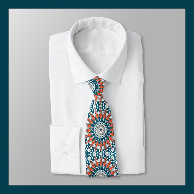 Gravata Mandalala Geométrico Azul Turquesa e Laranja (Criador carregado)