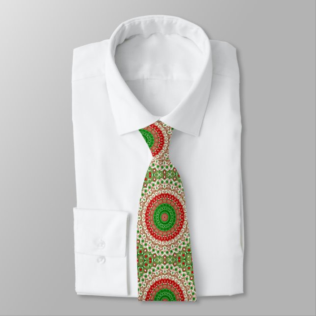 Gravata Mandalas Clássicas de Feriado em Vermelho, Verde e (Amarrado)