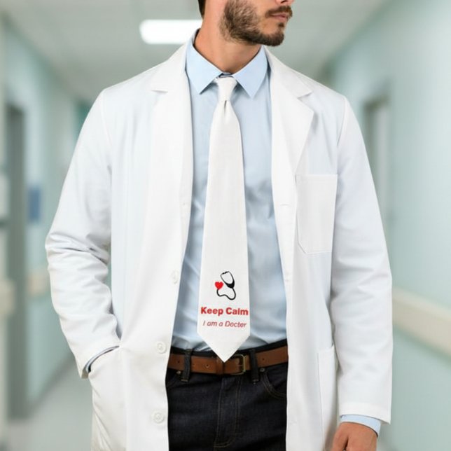 Gravata Mantenha a Calma - Eu sou um Médico - engraçado (Criador carregado)