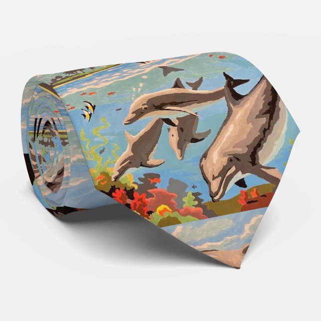 Gravata Mão Pintada Por Número | Golfinhos Reproduzíveis | (Rolled)