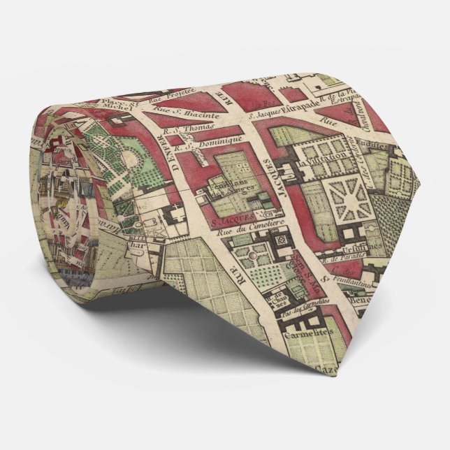 Gravata Mapa do vintage de Paris France (1784) (Rolled)