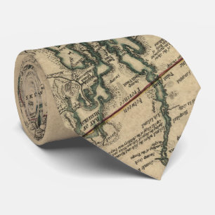 Gravata Mapa do vintage do lago Champlain & do lago George