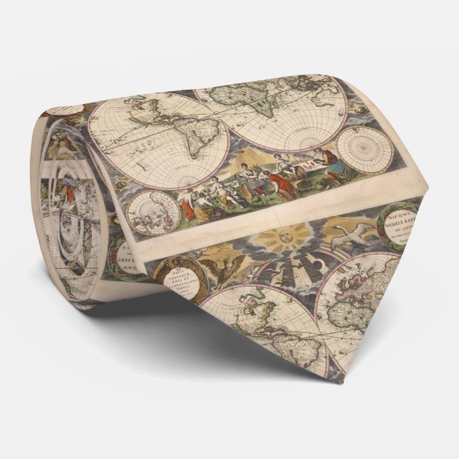Gravata Mapa do vintage do mundo (1672) (Rolled)
