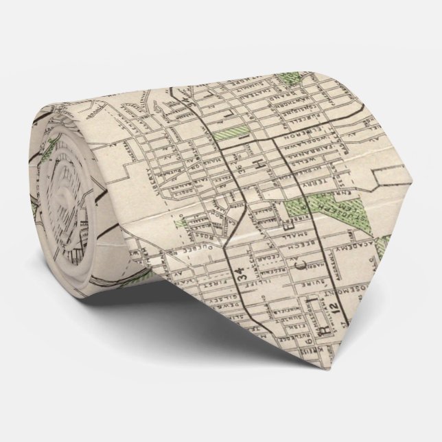 Gravata Mapa Vintage de Cincinnati Ohio (1915) (Rolled)