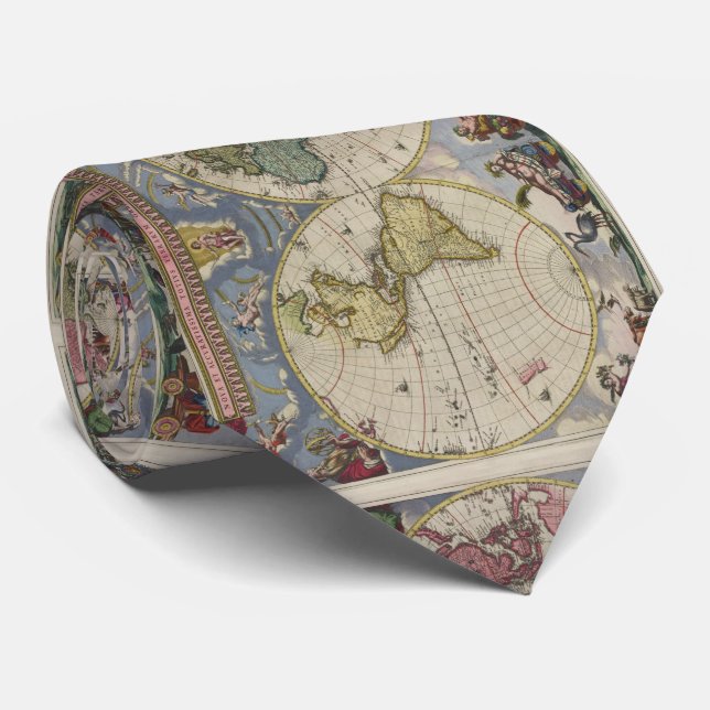 Gravata Mapa Vintage do Mundo (1665) (Rolled)