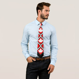 Gravata Mapeamento Canadiano em Branco Negro Vermelho