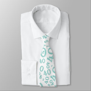 Gravata Marco 40 Padrão de Números Aleatórios Teal/Branco