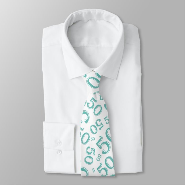 Gravata Marco 50 Padrão de Número Aleatório Teal/Branco (Amarrado)