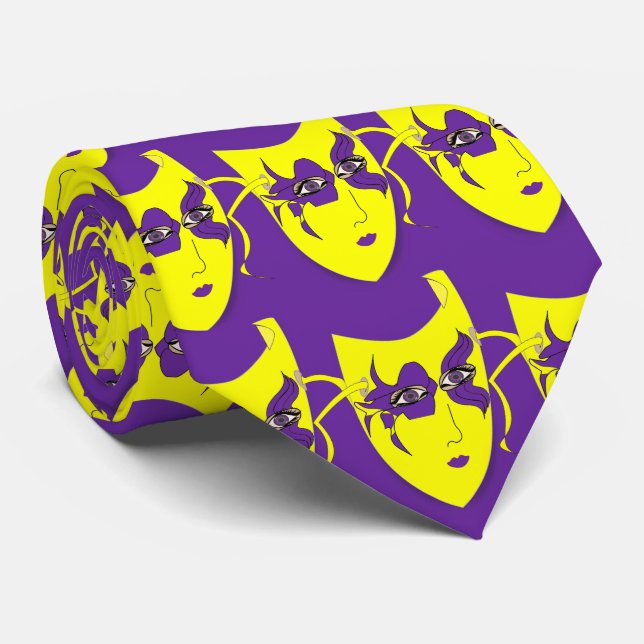 Gravata Mardi Gras Carnival Mask on Purple NeckTie (Rolled)
