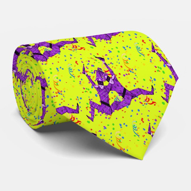 Gravata Mardi Gras Carnival Purple Jesters E Confetti (Rolled)