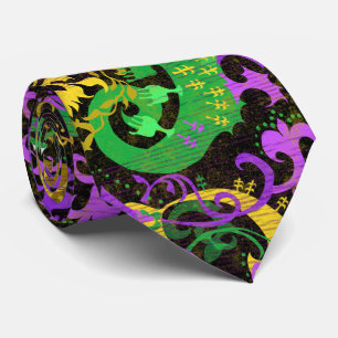 Gravata Mardi Gras Colors Damask Dragon, Borboleta, Cobra