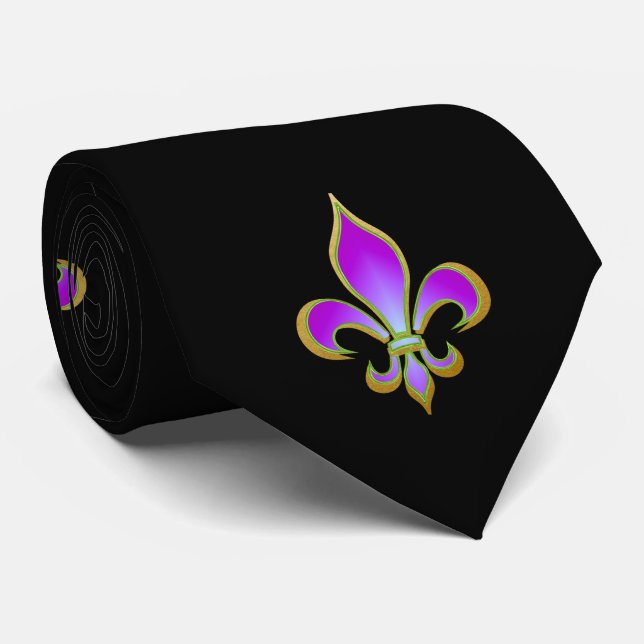 Gravata Mardi Gras Fleur De Lis (Rolled)